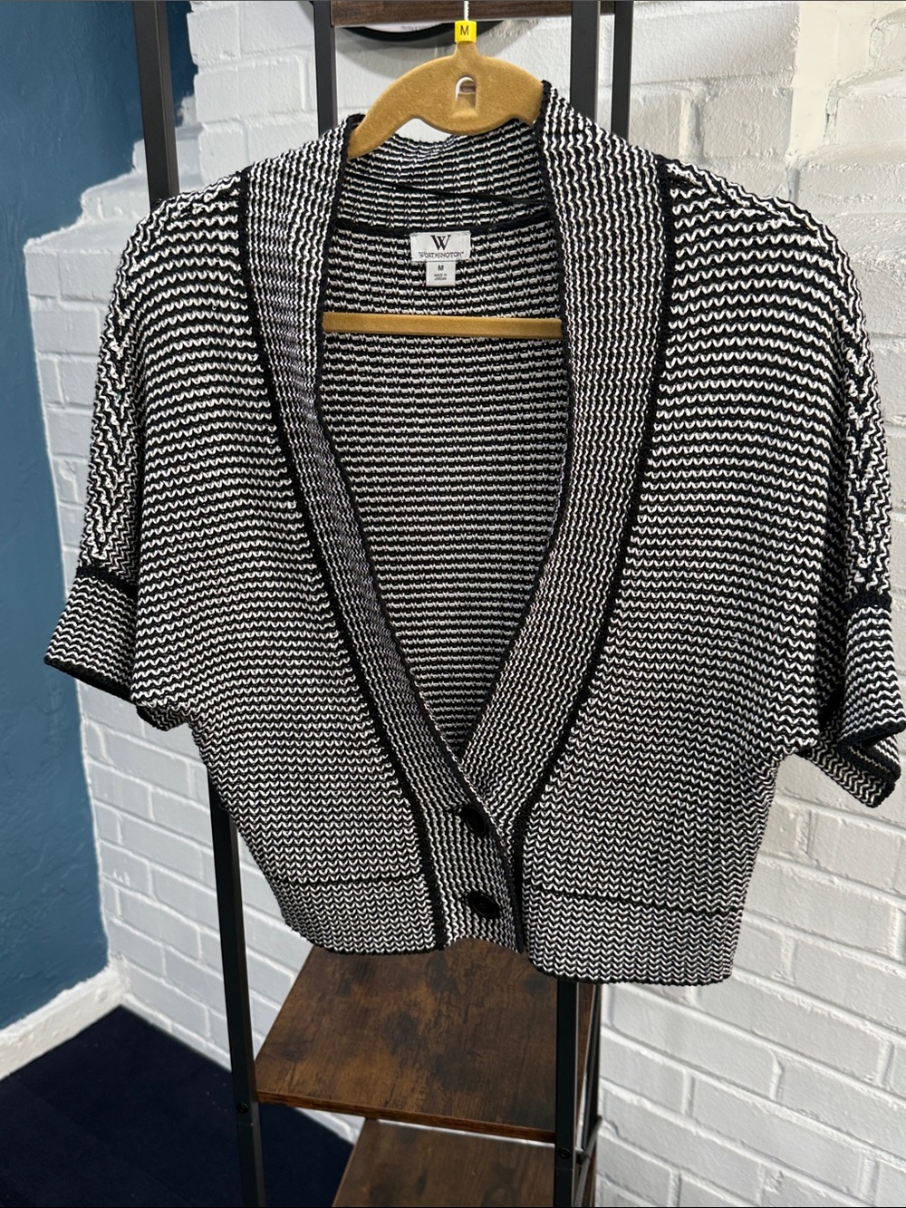 W by Worth Black and White Short Sleeve Buttoned Cardigan